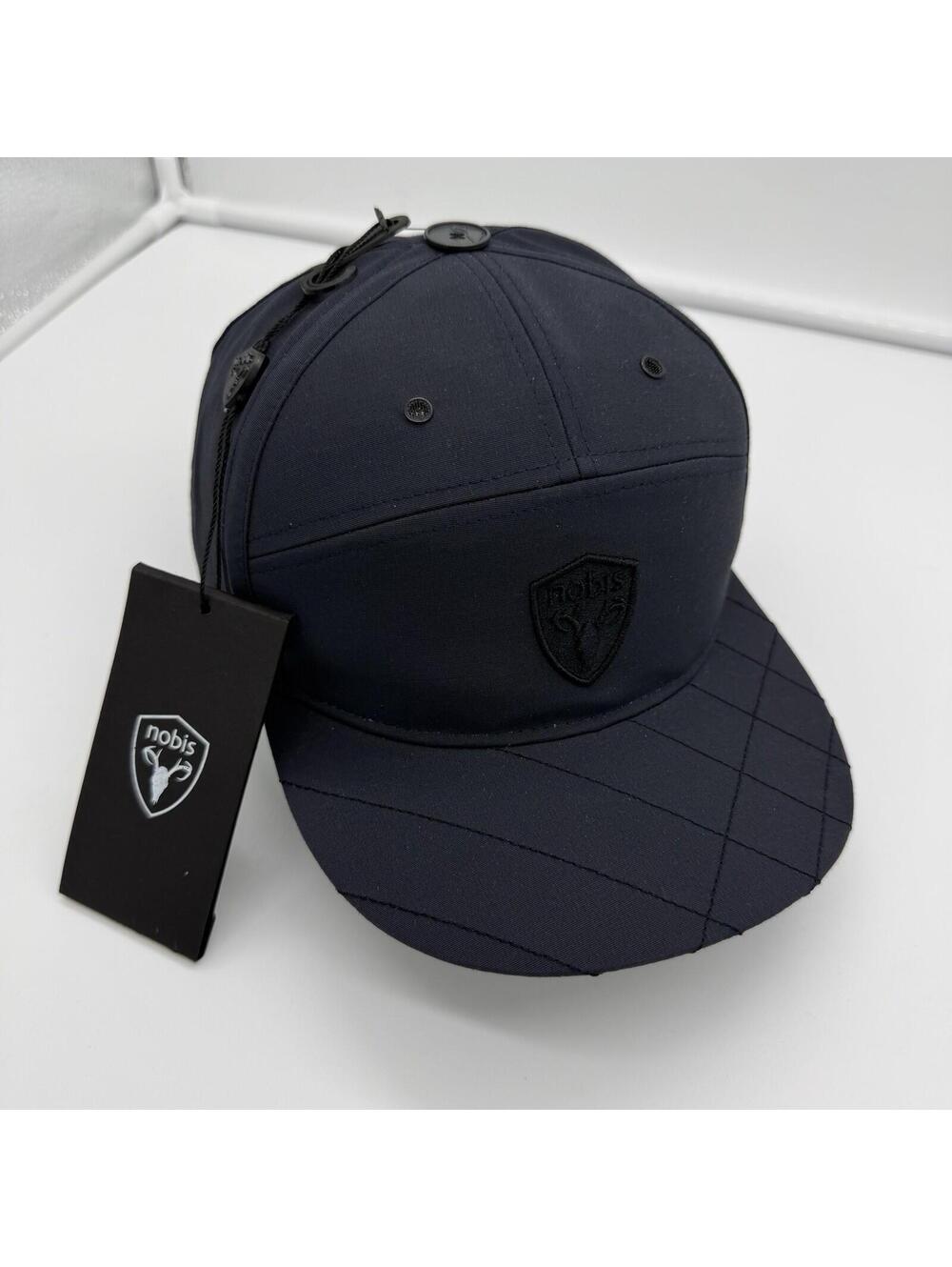 Nobis Wylie 7-Panel Snapback Hat Black Quilted Brim Logo Cap One Size Adjust NWT